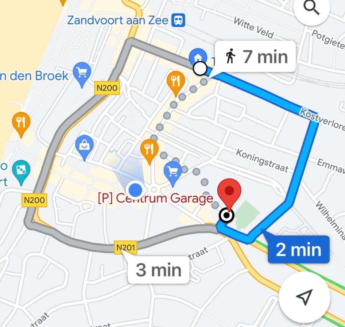 Looproute van hotel naar parkeergarage LDC